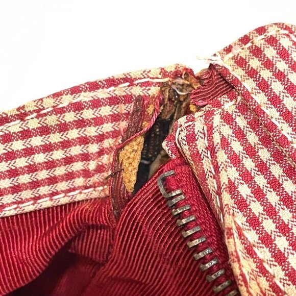 CHANEL CC Matelasse Gingham Check Tote Bag Shoulder Bag Canvas Red x White - Picture 7 of 12